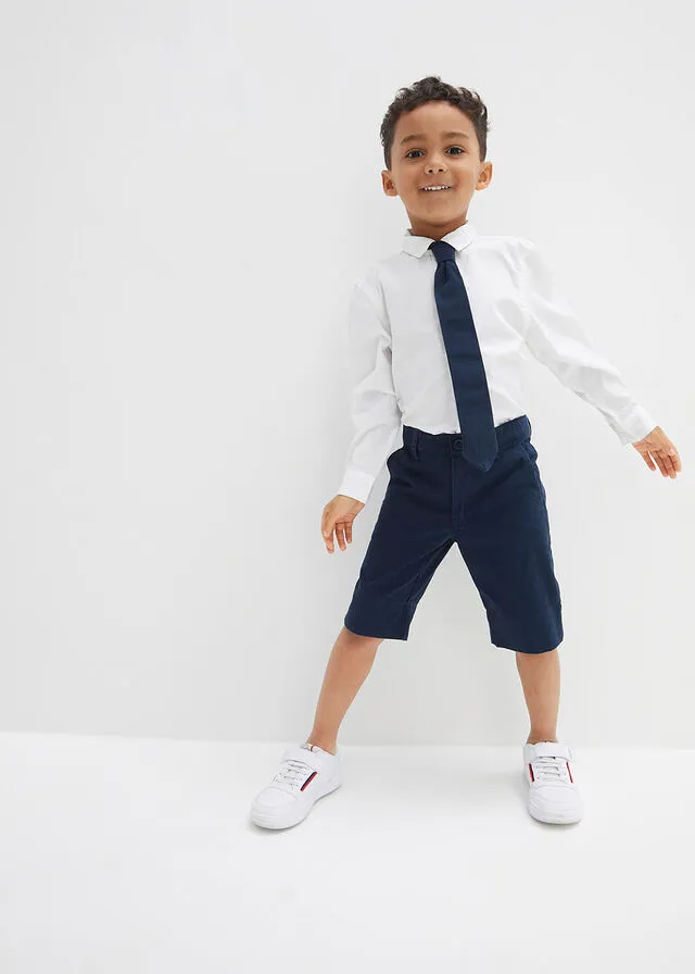 Boys' 3-Piece Navy Blue and White Short Set with Bowtie