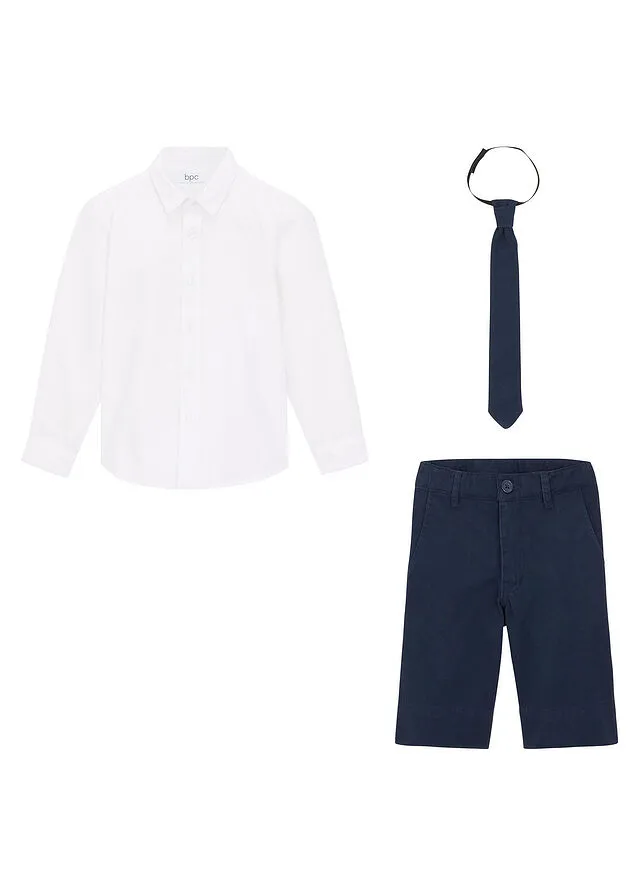 Boys' 3-Piece Navy Blue and White Short Set with Bowtie