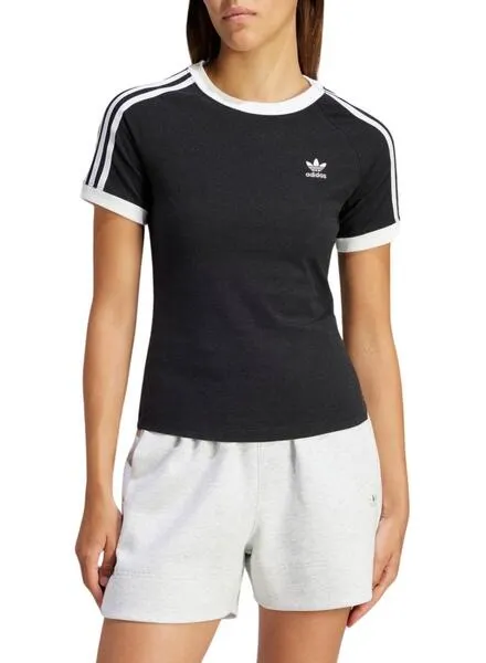 Adidas Mujer Camiseta Slim Negro 3 Stripes