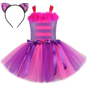 Cheshire Cat Tutu Dress for Girls, Wonderland-Inspired Costume.