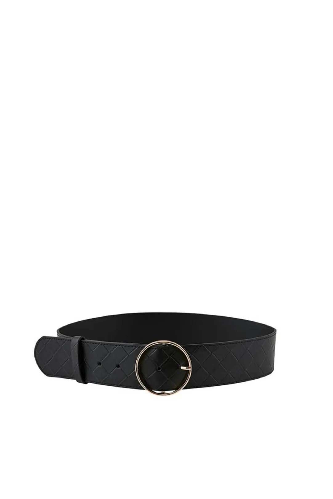 Black Round Buckle Belt Vegan Leather.