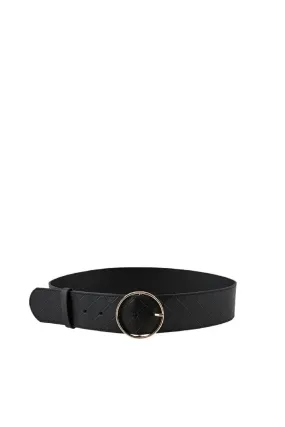 Black Round Buckle Belt Vegan Leather.