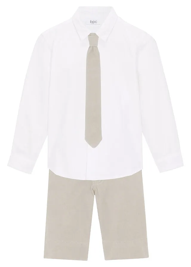 Ensemble para niños: pantalón corto, camisa y pajarita - Blanco/gris piedra