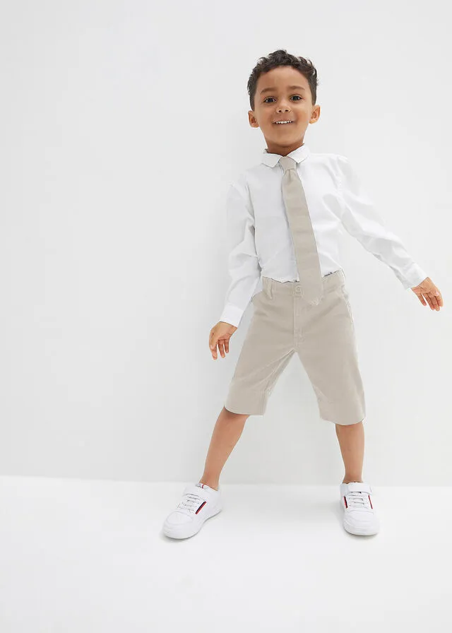 Ensemble para niños: pantalón corto, camisa y pajarita - Blanco/gris piedra