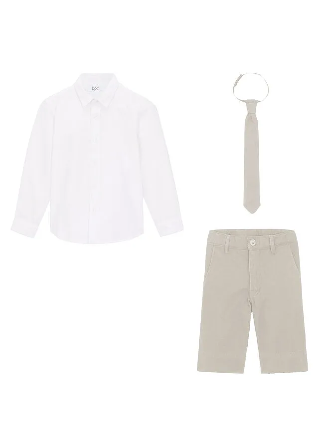 Ensemble para niños: pantalón corto, camisa y pajarita - Blanco/gris piedra