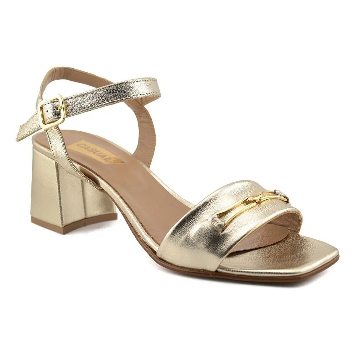 Golden leather high heel sandals by