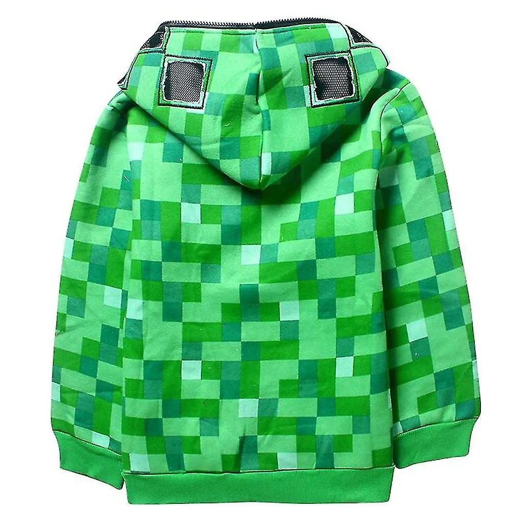 Kids Minecraft Creeper Zip Up Hoodie Coat Boys Girls Hooded Jacket Tops.