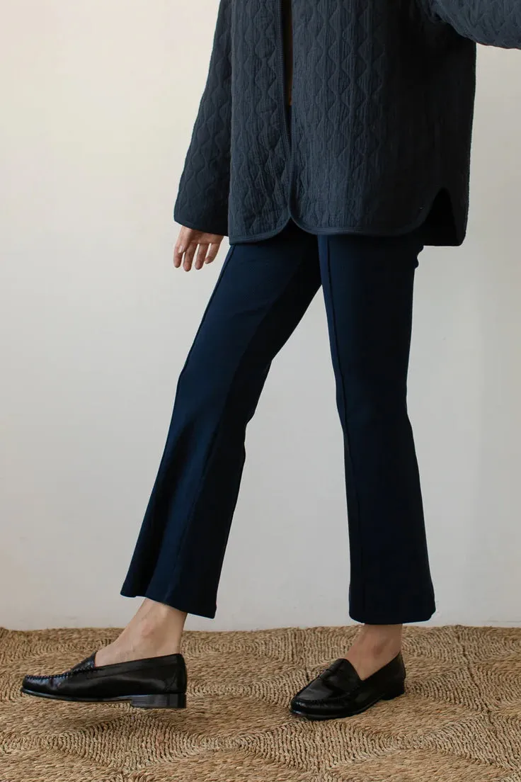 Navy Ribbed Kick Flare Pants