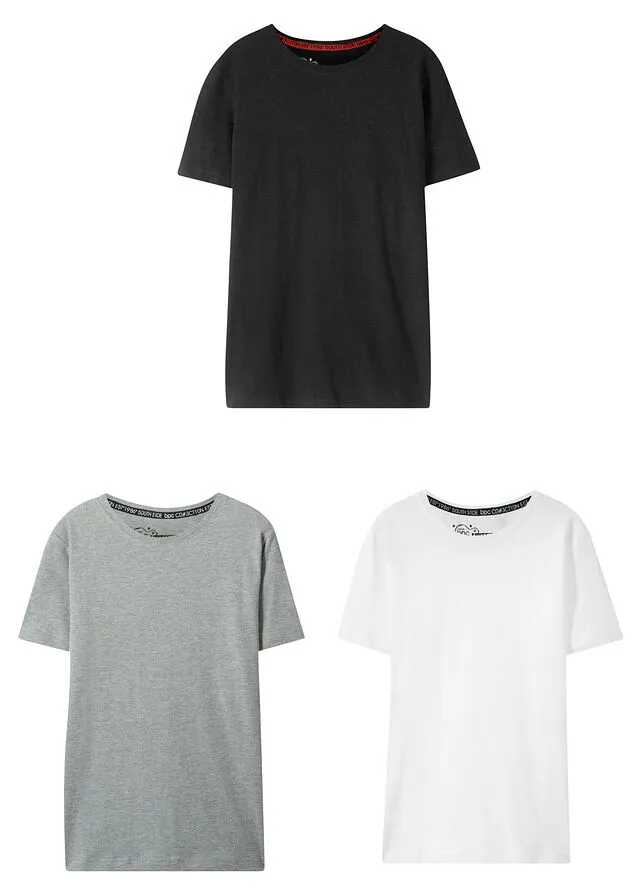 Organic Cotton Kids' Basic T-shirt Pack (3 pieces) - Black, Light Gray, White.