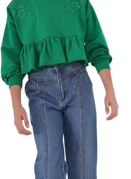 Mayoral Cropped Denim Slouch Pants Blue Girl