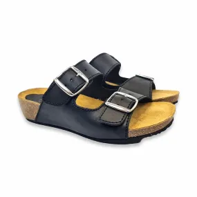 Sandalias de mujer piel negra con cuña baja y plantilla acolchada Blusandal 701BLU.