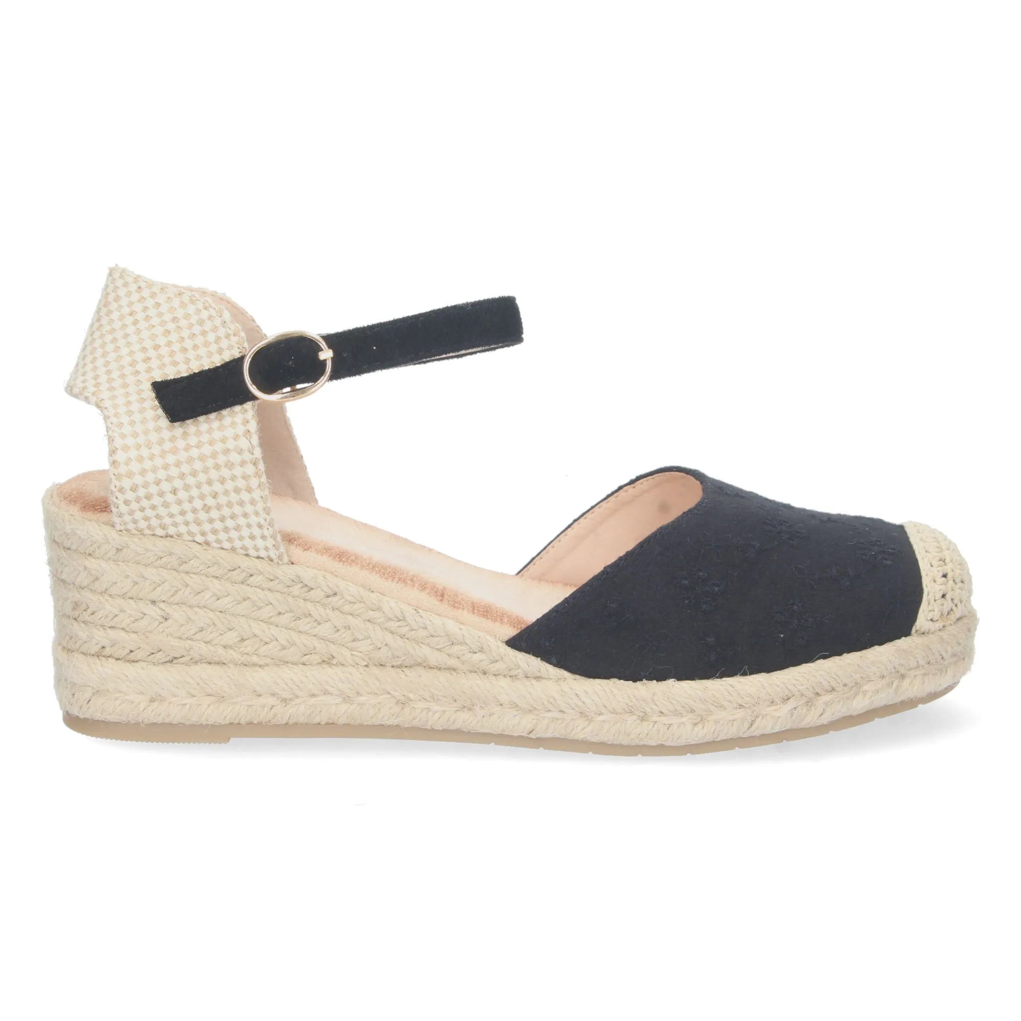 Black wedge espadrille sandals for women