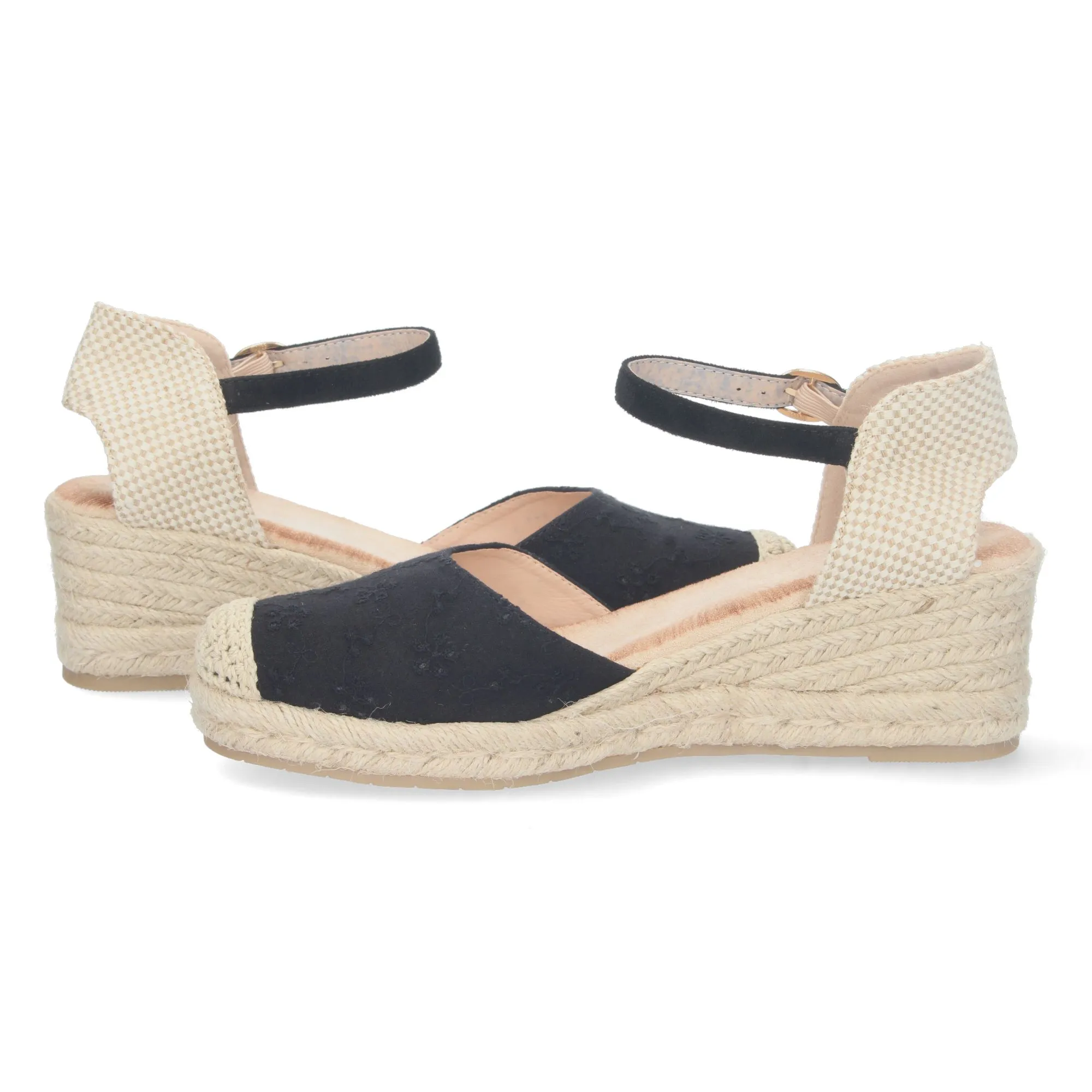 Black wedge espadrille sandals for women