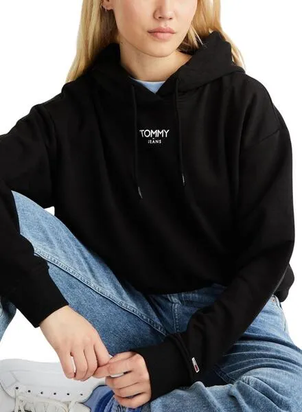 Tommy Jeans Relaxed Logo Sudadera Negra Mujer