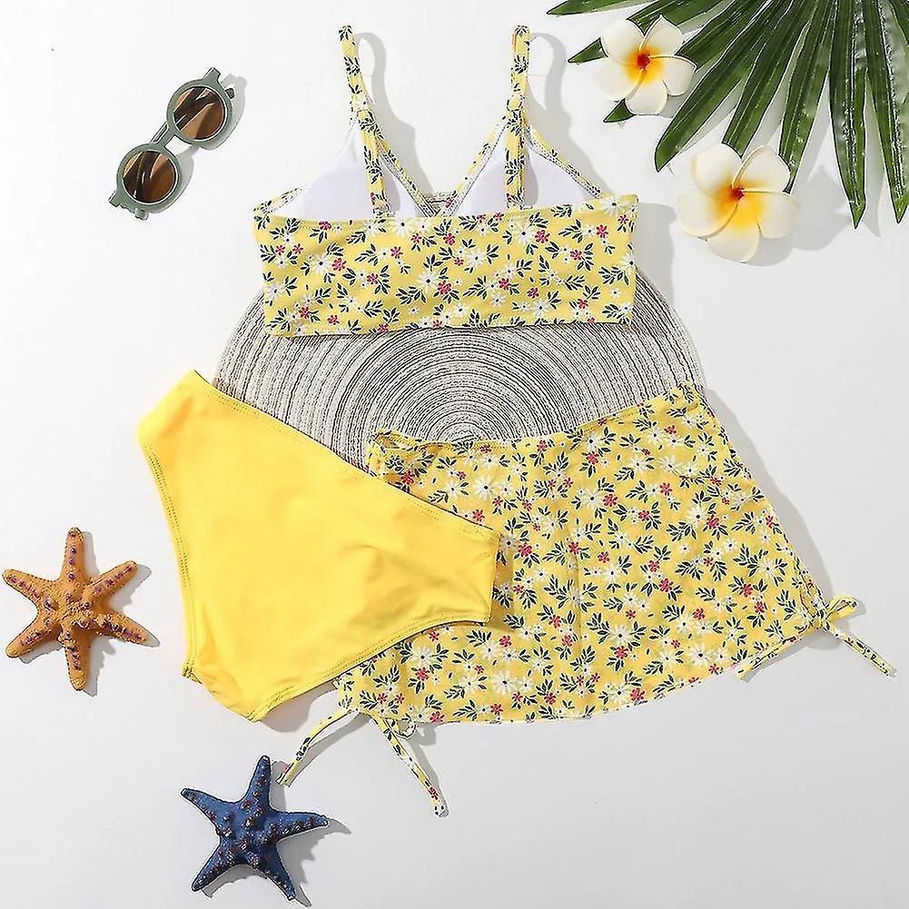 Summer Girls Tankini Set 3 Piece Beach Surf Swimwear 8-12 Years Kids Padded Bikini Swimsuit Set