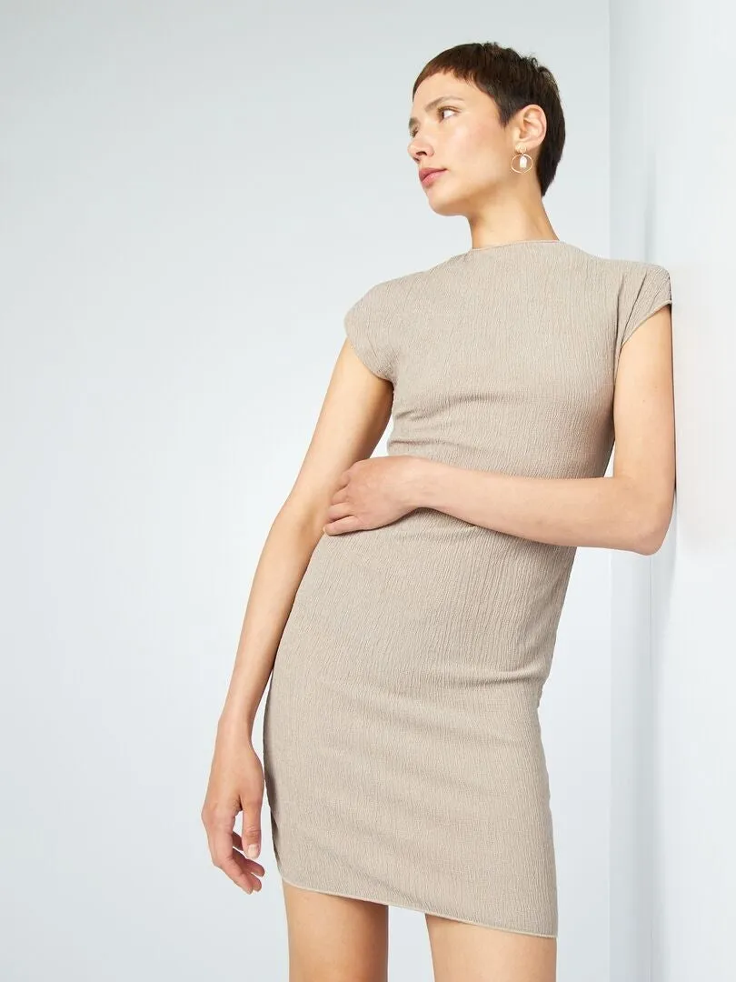 Short Crepe Dress - BEIGE