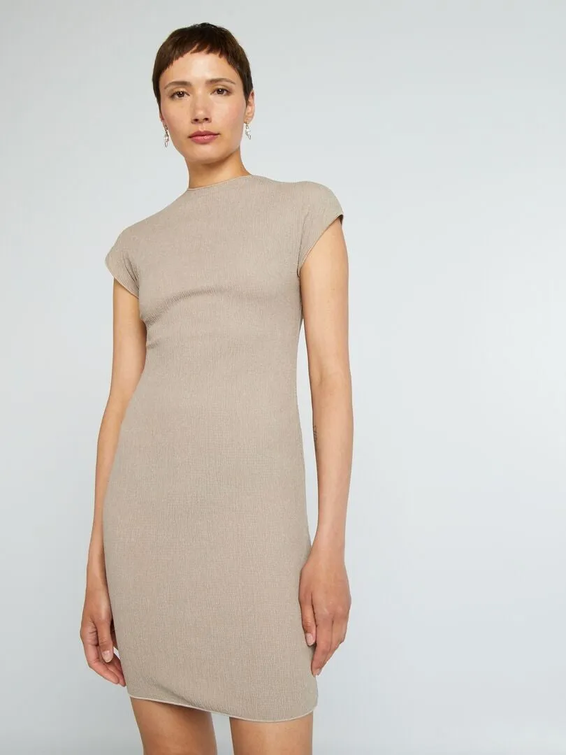 Short Crepe Dress - BEIGE