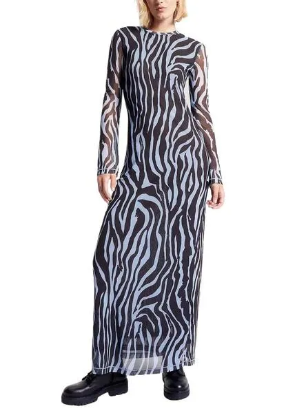 Tommy Jeans Zebra Maxi Azul Vestido Mujer