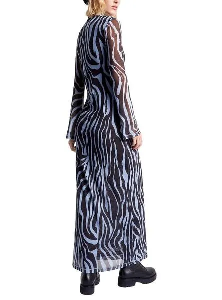 Tommy Jeans Zebra Maxi Azul Vestido Mujer