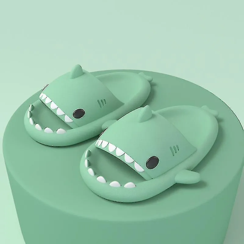 Yaju Kids' Shark Slippers - Green Anti-slip Bath Sandals - Soft Slide Summer Shoes - 1 Pair