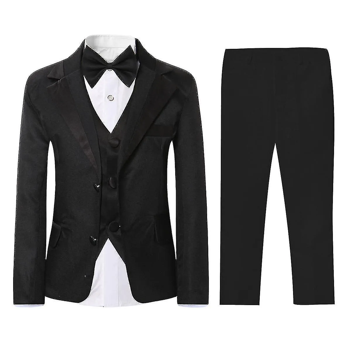 Kids Slim Fit 4-Piece Suit Set Blazer Vest Pants Bowtie High-Quality Wedding Party Graduation Fiesta