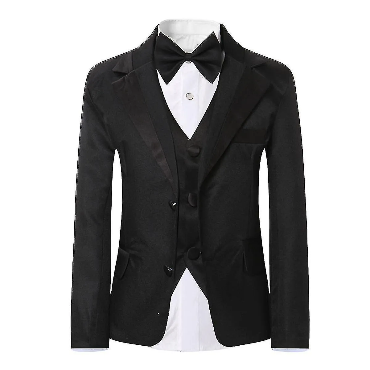 Kids Slim Fit 4-Piece Suit Set Blazer Vest Pants Bowtie High-Quality Wedding Party Graduation Fiesta