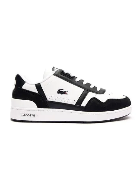 White and Black Lacoste T-Clip Leather Sneakers for Men