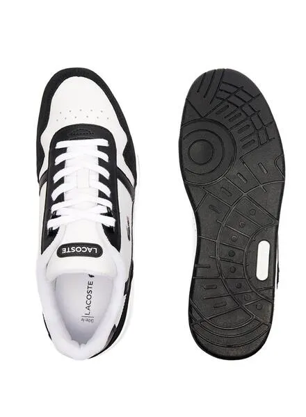 White and Black Lacoste T-Clip Leather Sneakers for Men