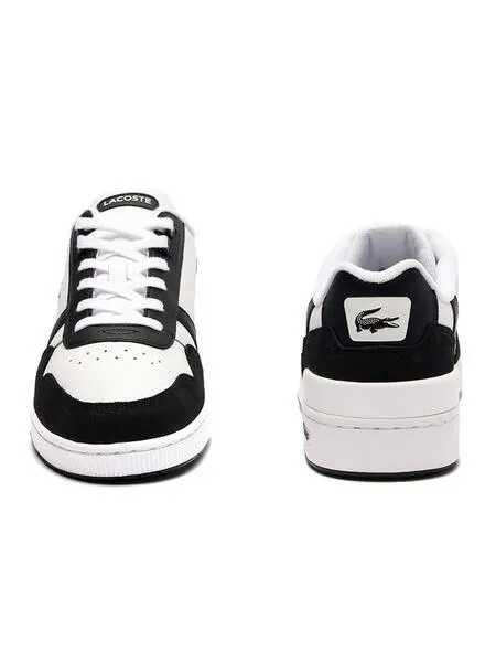 White and Black Lacoste T-Clip Leather Sneakers for Men