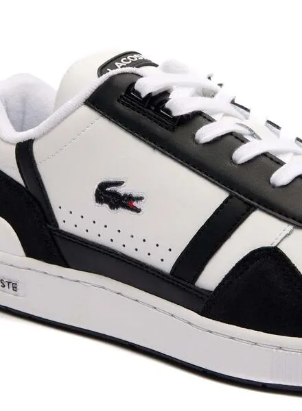 White and Black Lacoste T-Clip Leather Sneakers for Men