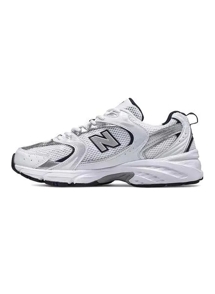 New Balance 530 white and navy sneakers for men and women.